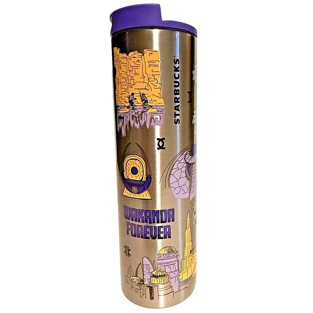 Starbucks Marvel Wakanda Black Panther Stainless Steel Tumbler 2023 Purple Lid